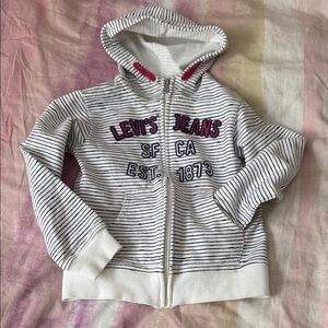 Levi's Kids White Hoodie with Navy Stripes and Pink Accents